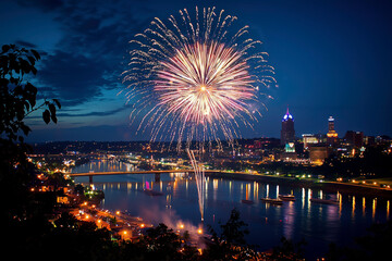Fireworks Illuminating the Night Sky Over the City
