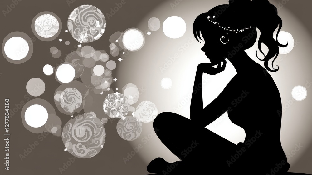 Poster meditative silhouette of a woman in abstract light with calming patterns and soft illumination
