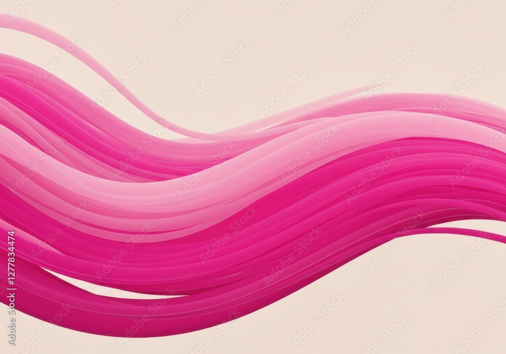 Poster abstract pink waves: dynamic flow of soft gradient ribbons on beige background