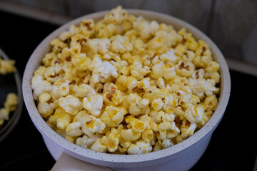 Making popcorn in non-stick frying pan.