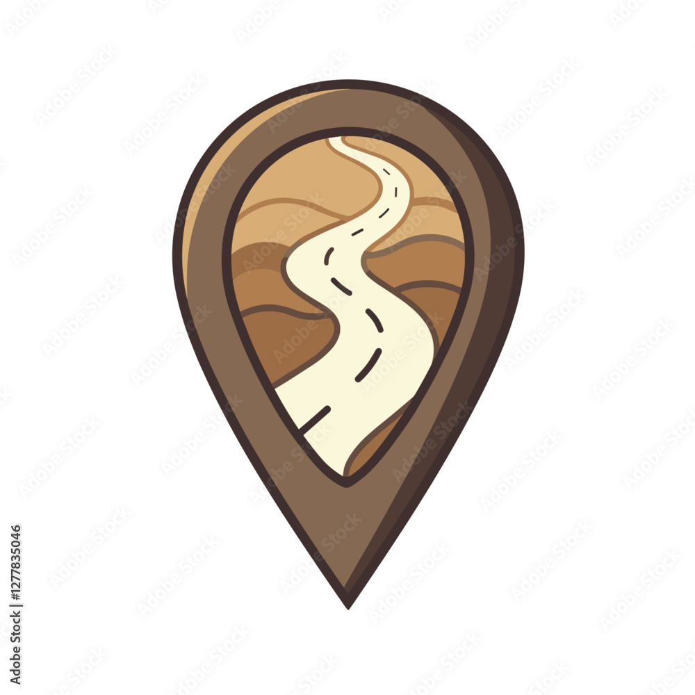 Aufkleber a stylized map pointer with a road winding through a desert landscape rendered in a flat vector styl