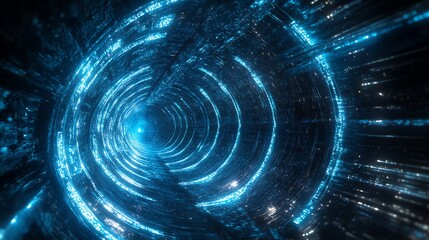 A futuristic tunnel of glowing blue light streaks, symbolizing speed, innovation, and technology. Perfect for tech-themed projects and digital concepts.