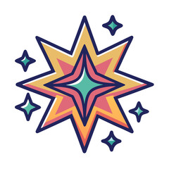 Obraz premium Radiant Star with Vibrant Colors and Sparkles, A radiant star design featuring vibrant colors with a glowing center, surrounded by sparkling elements symbolizing energy and creativity. 