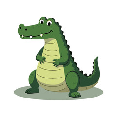 Obraz premium A cute cartoon-style alligator with a friendly smile The alligator is green with a light yellow belly set against a plain background