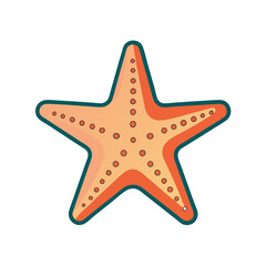 Orange starfish illustration with teal accents, A stylized starfish with an orange body and teal accents, featuring dotted patterns, ideal for beach or marine-themed designs.
