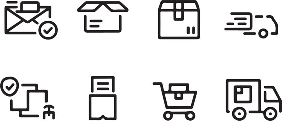 Obraz premium Set of Package and Delivery Service Icons Vector Symbols for Shipment and Logistics