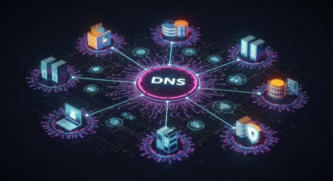 Digital network system visualization with key security and connectivity icons