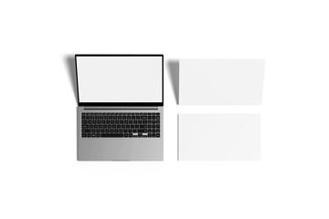 Laptop with blank screen isolated on white background,  aluminium body, 3D rendering