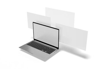 Laptop with blank screen isolated on white background,  aluminium body, 3D rendering