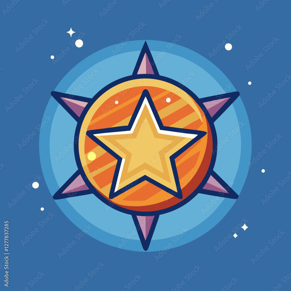 Poster vibrant star and planet design with cosmic elements, a colorful vector design featuring a star insid