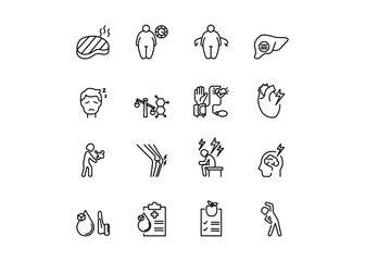 Set of icons for obesity. Editable stroke. Vector illustration