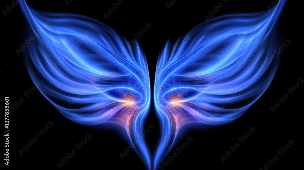 Poster ethereal fractal art representing neural pathways with vibrant blue and orange colors