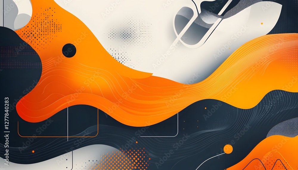 Poster abstract shapes in orange and black compose dynamic artwork