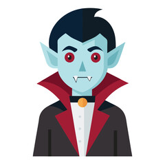 Cartoon Dracula Vampire Vector with Blue Skin and Red Eyes, A colorful vector illustration of Dracula with blue skin, red eyes, sharp fangs, and a red cape, perfect for Halloween or spooky themes.
