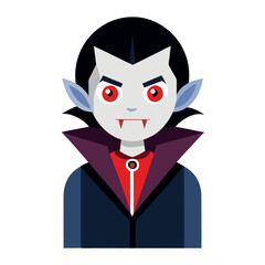 Cartoon Dracula Vampire Vector with Red Eyes and Fangs, A playful vector illustration of a Dracula vampire with red eyes, sharp fangs, and a dark purple cape, perfect for Halloween or spooky themes.
