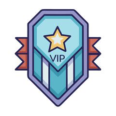 VIP Shield Badge Vector with Star and Ribbon, A clean and modern VIP shield badge vector with a star symbol, ribbon banner, and bold 