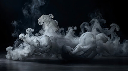 Fototapeta premium Smooth smoke swirls on a black background with flowing curves and a misty and mysterious texture. 