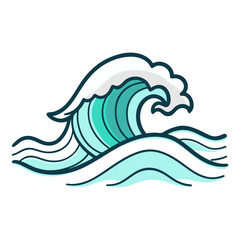 Stylized Ocean Wave Vector with White Foam and Blue Tones, A clean vector illustration of a stylized ocean wave with white foam and varying shades of blue, ideal for coastal and nature-themed designs.