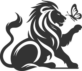 A lion pawing at a butterfly with playful energy