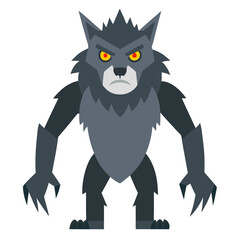 Cartoon Werewolf with Red Eyes and Sharp Claws Vector, A vector illustration of a cartoon werewolf with red eyes, sharp claws, and a muscular body, perfect for Halloween or fantasy designs.
