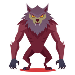 Cartoon Werewolf with Fierce Expression and Claws Vector, A bold vector illustration of a cartoon werewolf with a fierce expression, sharp claws, and yellow eyes, perfect for Halloween or fantasy desi