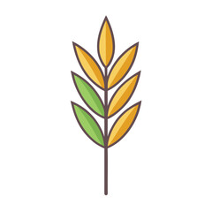 Stylized Wheat Ear with Orange Grains and Green Leaves Vector, A simple vector illustration of a stylized wheat ear with orange grains and green leaves, representing agriculture, harvest, and sustaina