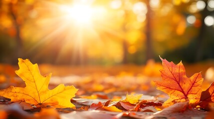 Sunlit autumn leaves on the ground wallpapers