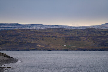 The autumn landscape in Westfjords, Iceland. 
