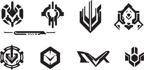 Set of minimalistic futuristic elements. Hand drawn vector illustration