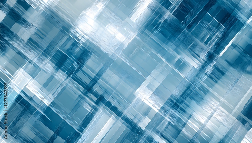Poster abstract arrangement of intersecting translucent rectangular shapes in shades of blue