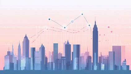 City skyline growth chart abstract background