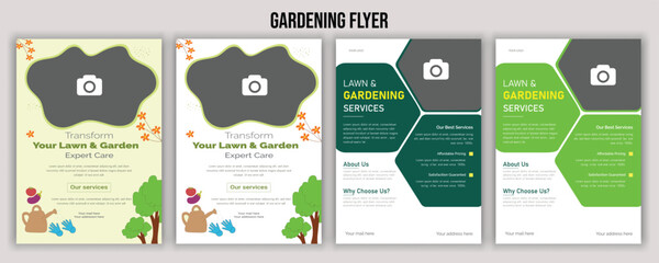 Flyer design template for lawn and gardening services. Design of a poster leaflet for gardening and tree services. Agricultural business flyer template, magazine, cover, poster design, booklet, cover,