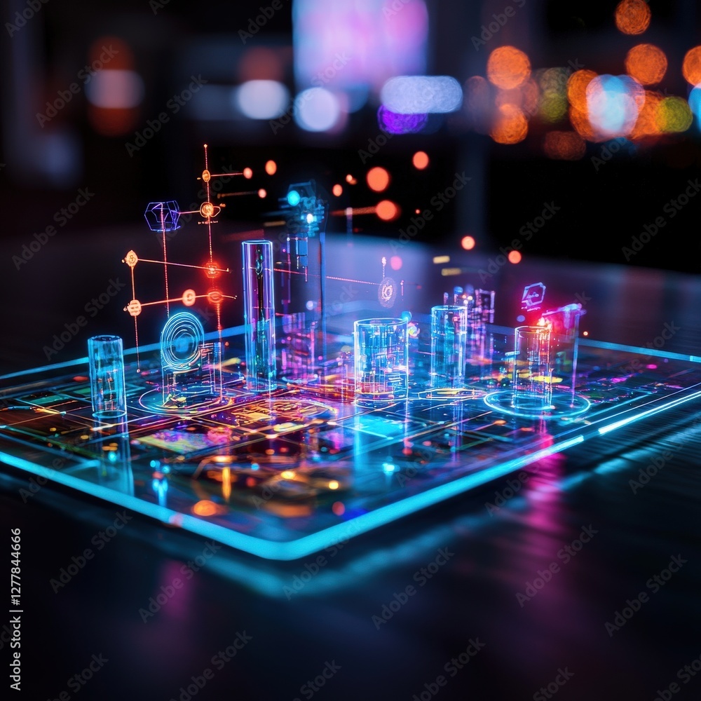 Poster futuristic data visualization with neon elements
