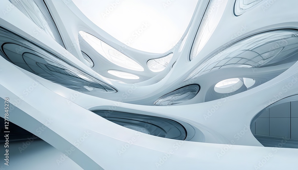 Poster futuristic architecture showcases flowing lines and organic cell structures