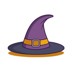 Purple Wizard Hat with Yellow Belt and Buckle Vector, A vector illustration of a purple wizard hat with a yellow belt and buckle, and a dark gray brim, perfect for magical designs.
