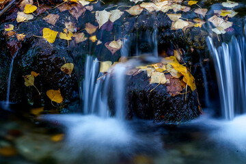 Torrents and waterfalls in autumn river
