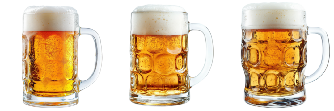 A Set of Classic Irish Beer Mugs with Foam for Pub Lovers Isolated on Transparent Background