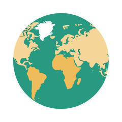 Minimalistic vector world map in teal and yellow, A minimalistic vector world map with teal and yellow hues, showcasing continents with clean lines and simple shapes.
