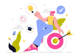 Self Improvement Illustration featuring Upskilling, Learning at Work, Educational Qualifications, and Personal Growth for Career and Self Development