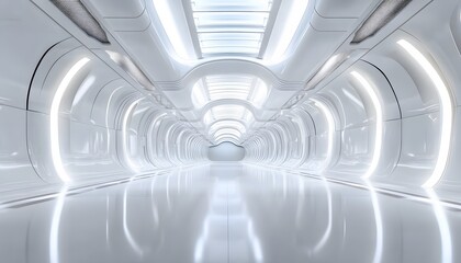 Obraz premium Futuristic bright white tunnel illuminated by integrated lighting systems