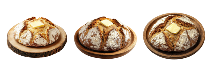 A Set of Freshly Baked Irish Soda Bread Loaves Isolated on Transparent Background