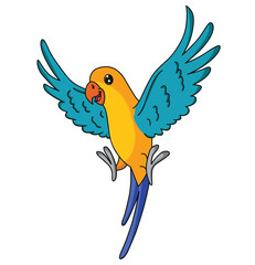 Cute cartoon hand drawn vector flying parrot clipart.
