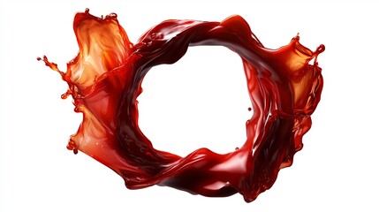 Abstract Glowing Ring Loop Formed By Red Orange Liquid Splash Against White