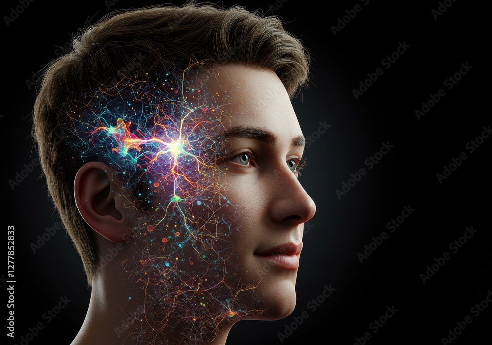Poster digital human brain concept with neural network visualization