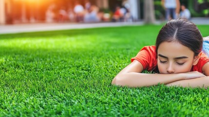 Serene Moment of a Lone Figure in a Peaceful Meadow Bathed in Soft Sunlight