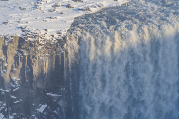 Winter landscape of Dettifoss, the waterfall in northern part of Iceland.