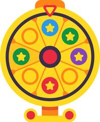 Spinning wheel of fortune, featuring vibrant sections and shining stars represents the excitement of gambling and the thrill of winning prizes in games of chance and luck