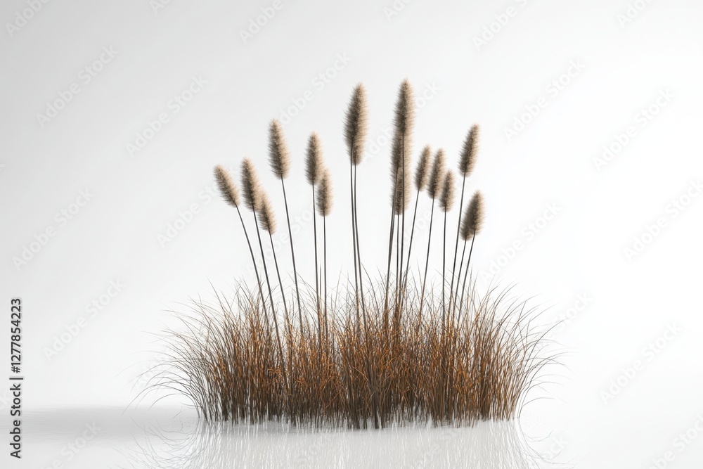Poster elegant pampas grass on reflective white surface creating a serene and minimalist scene with soft li
