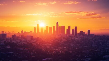 Fototapeta premium the skyline of los angeles during sunset
