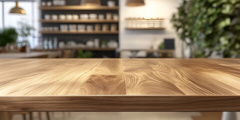 Empty wooden table top with a blurred background of a supermarket interior for product display montage, high-definition, photo-realistic, real-life, ultra-detailed. white background
